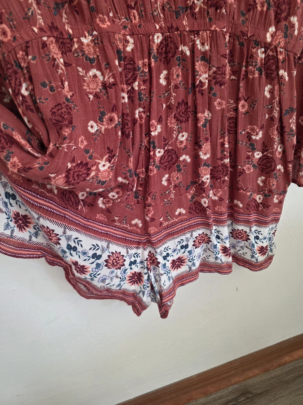 Rust Floral Long Sleeve Peasant Romper